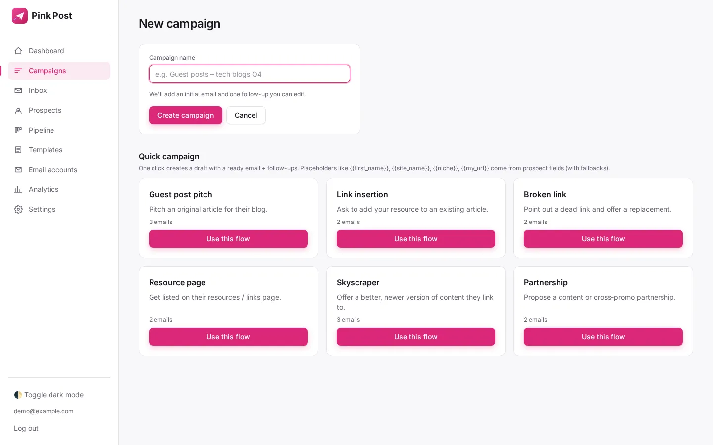 Quick campaign templates for guest post, link insertion and broken link outreach